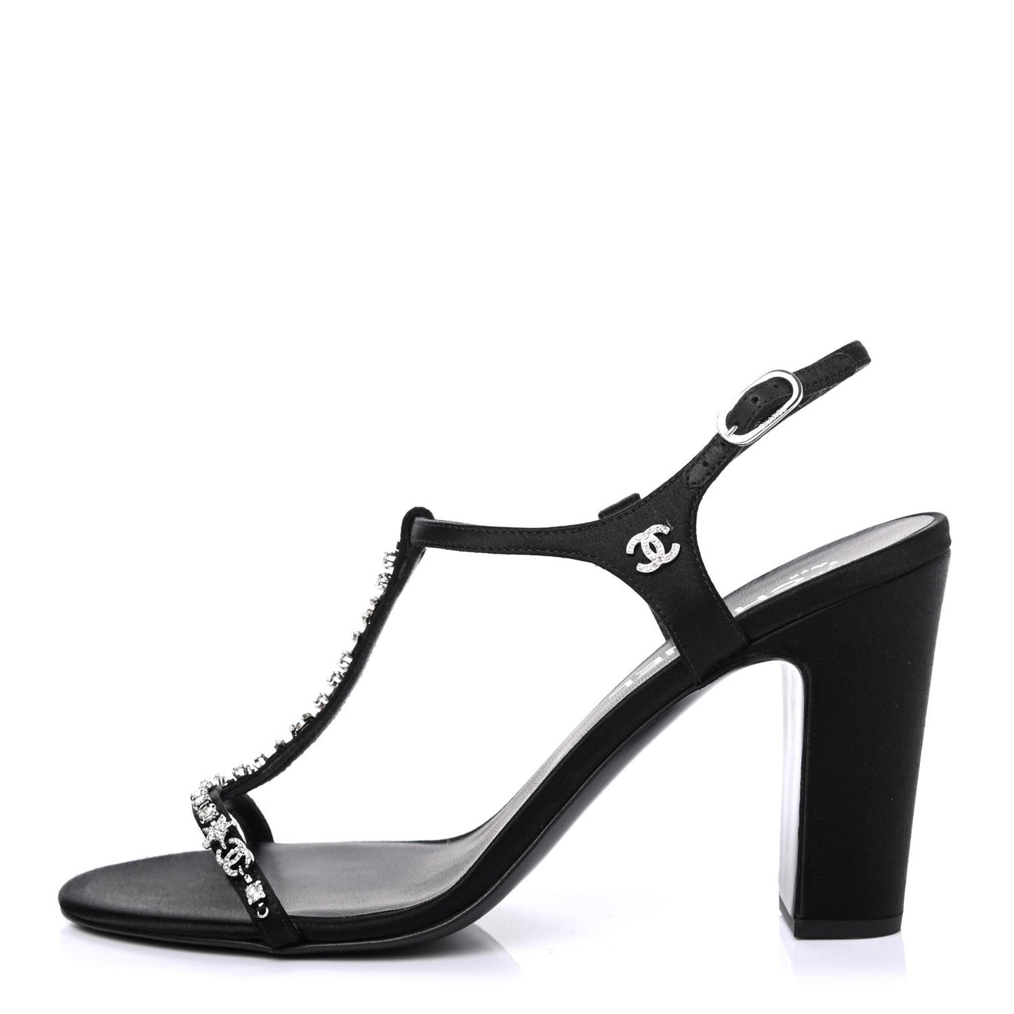 Satin Crystal Slingback Sandals 38.5 Black