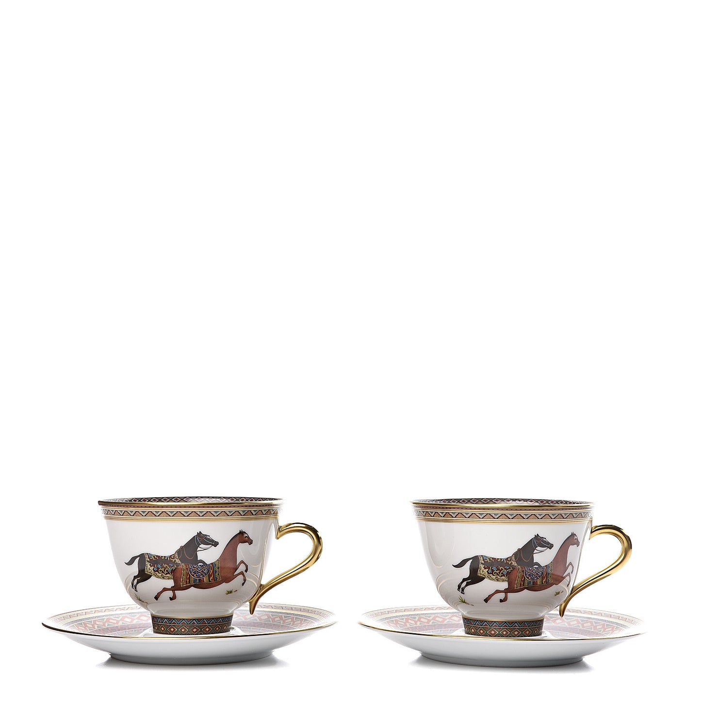 Porcelain Cheval d'Orient Tea Cup and Saucer Set of 2