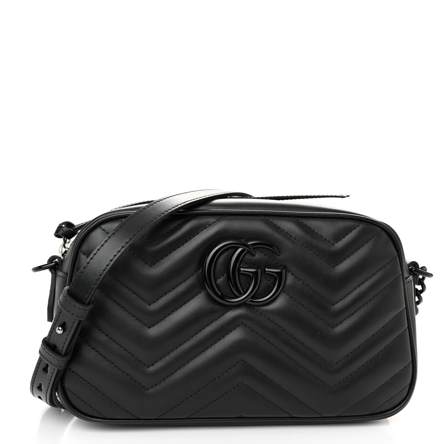 Calfskin Matelasse Monochrome Small GG Marmont Chain Shoulder Bag Black