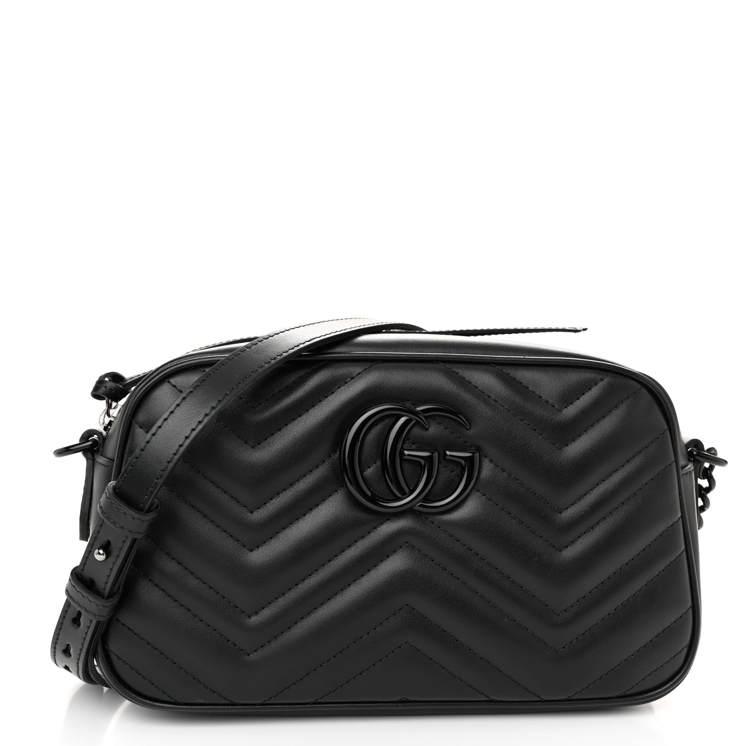 Gucci Calfskin Matelasse Monochrome Small GG Marmont Chain Shoulder Bag Black 1 of 11