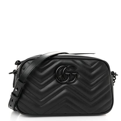 Gucci Calfskin Matelasse Monochrome Small GG Marmont Chain Shoulder Bag Black 1 of 11