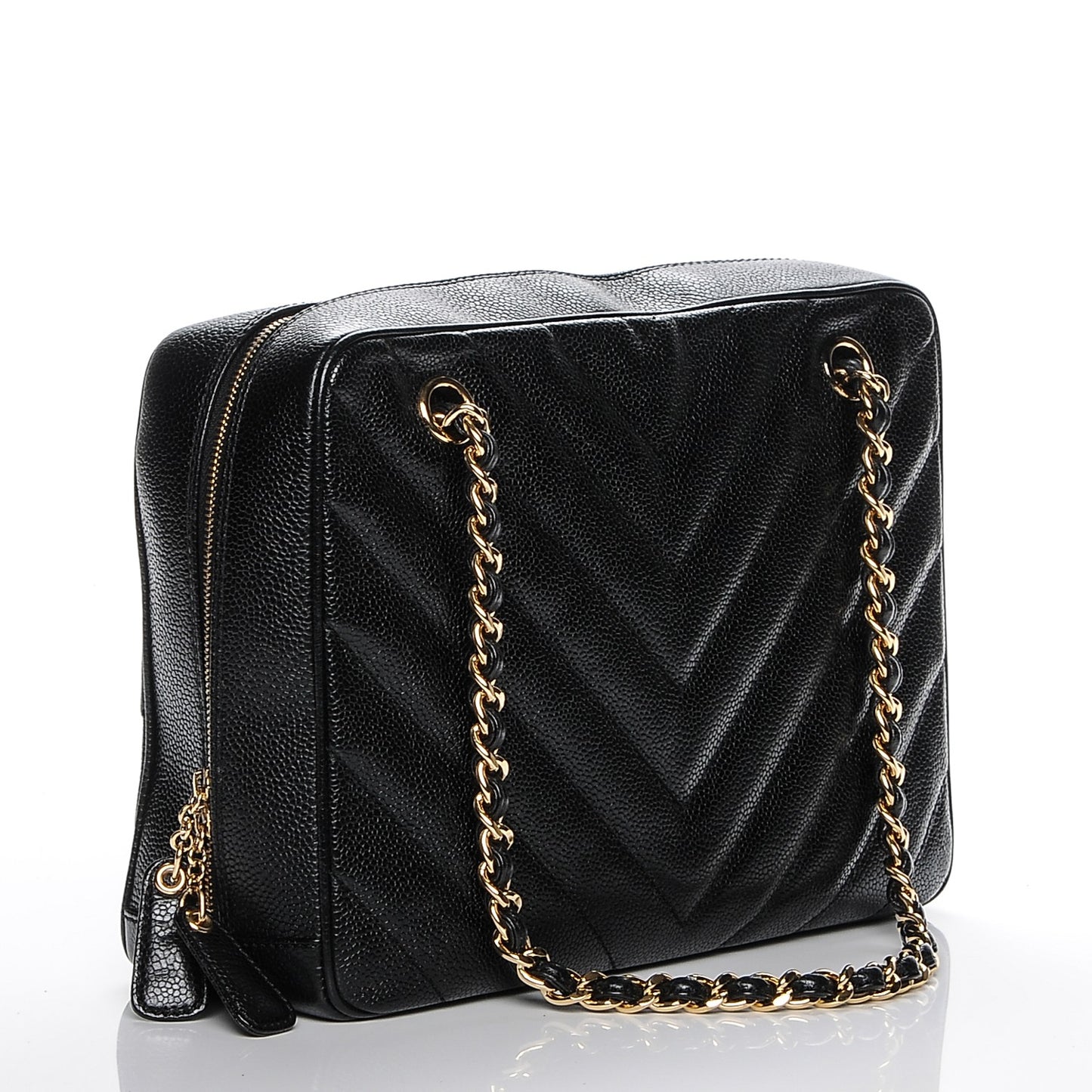 Caviar Chevron Quilted Camera Case Black