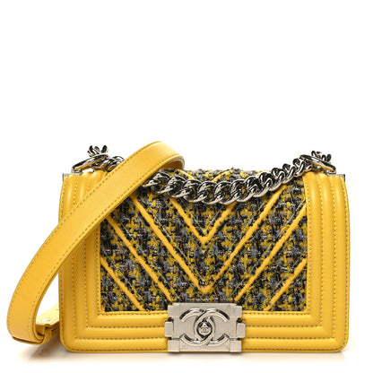 Chanel Lambskin Tweed Chevron Small Boy Flap Yellow 1 of 10