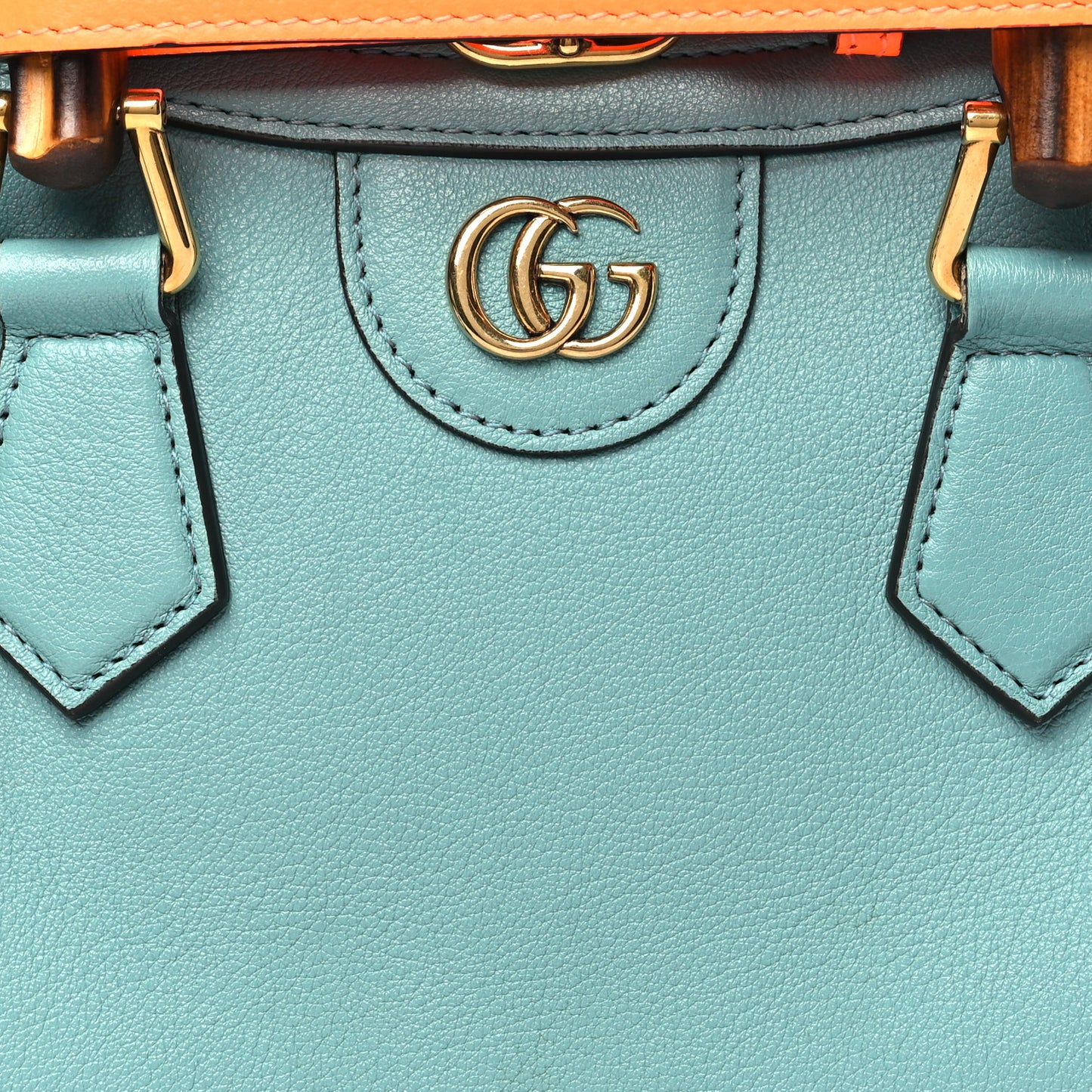 Textured Dollar Calfskin Web Mini Diana Tote Bag Dusty Azure Deep Orange