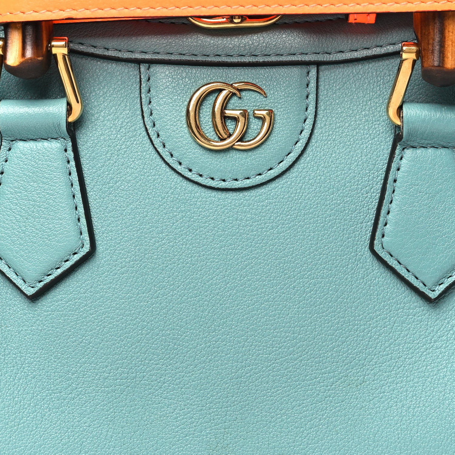 Gucci Textured Dollar Calfskin Web Mini Diana Tote Bag Dusty Azure Deep Orange 8 of 10