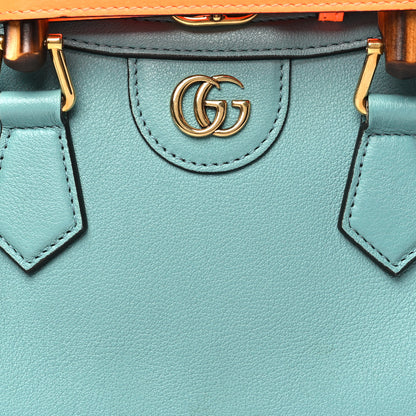 Gucci Textured Dollar Calfskin Web Mini Diana Tote Bag Dusty Azure Deep Orange 8 of 10