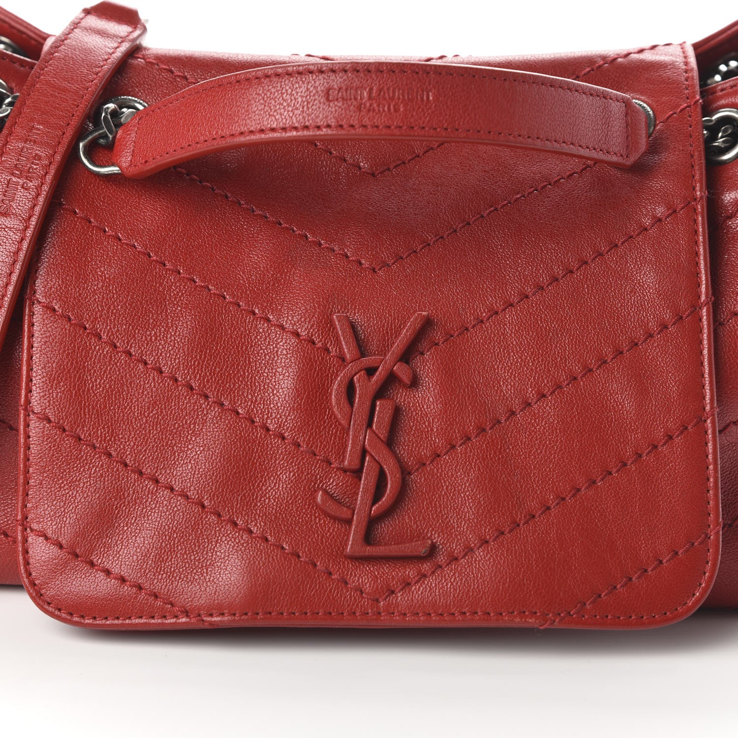 Saint Laurent Pebbled Lambskin Chevron Monogram Small Nolita Rouge 9 of 9