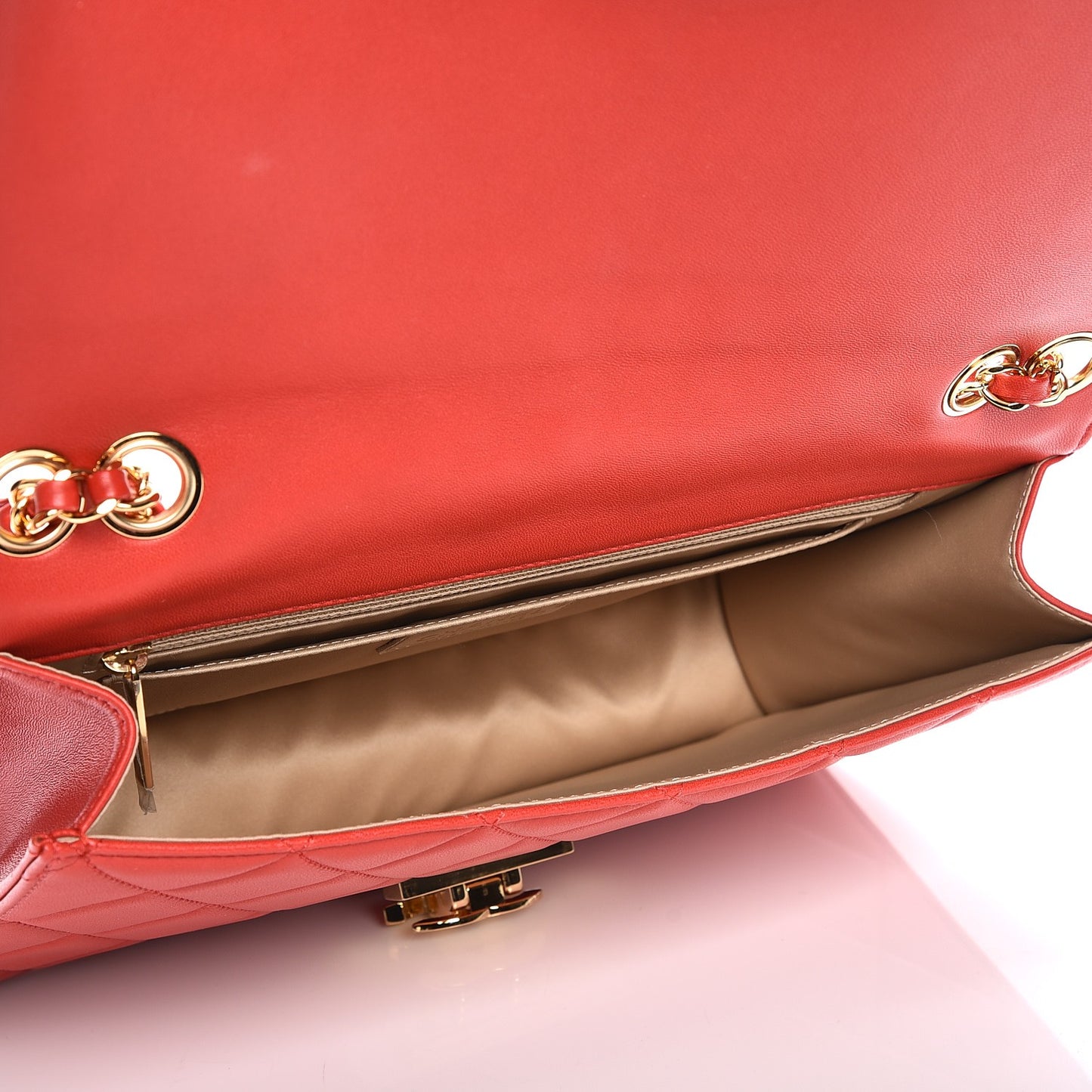 Lambskin Quilted Large Golden Class Flap Red