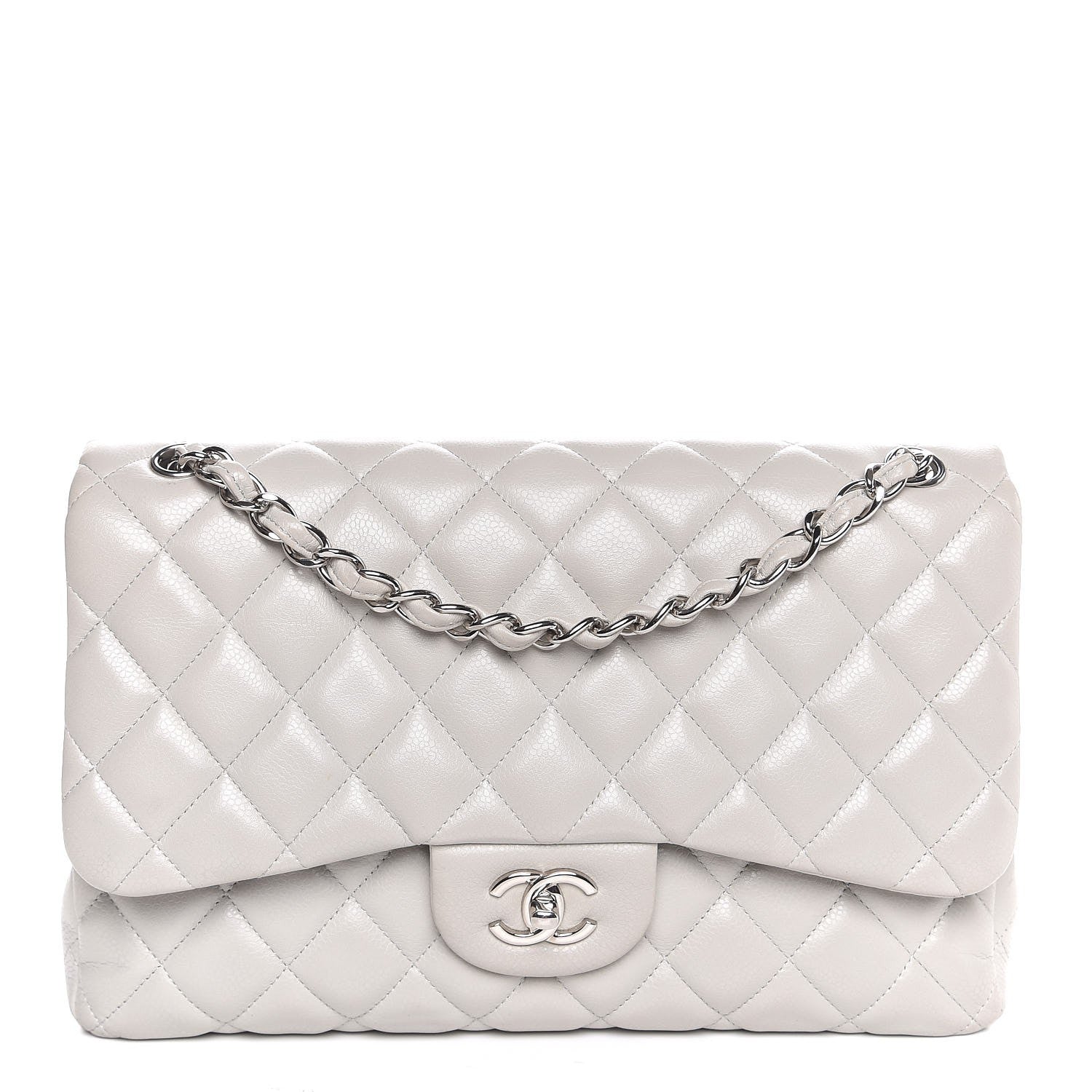 Chanel Caviar Quilted Jumbo Double Flap Light Grey 1 of 16
