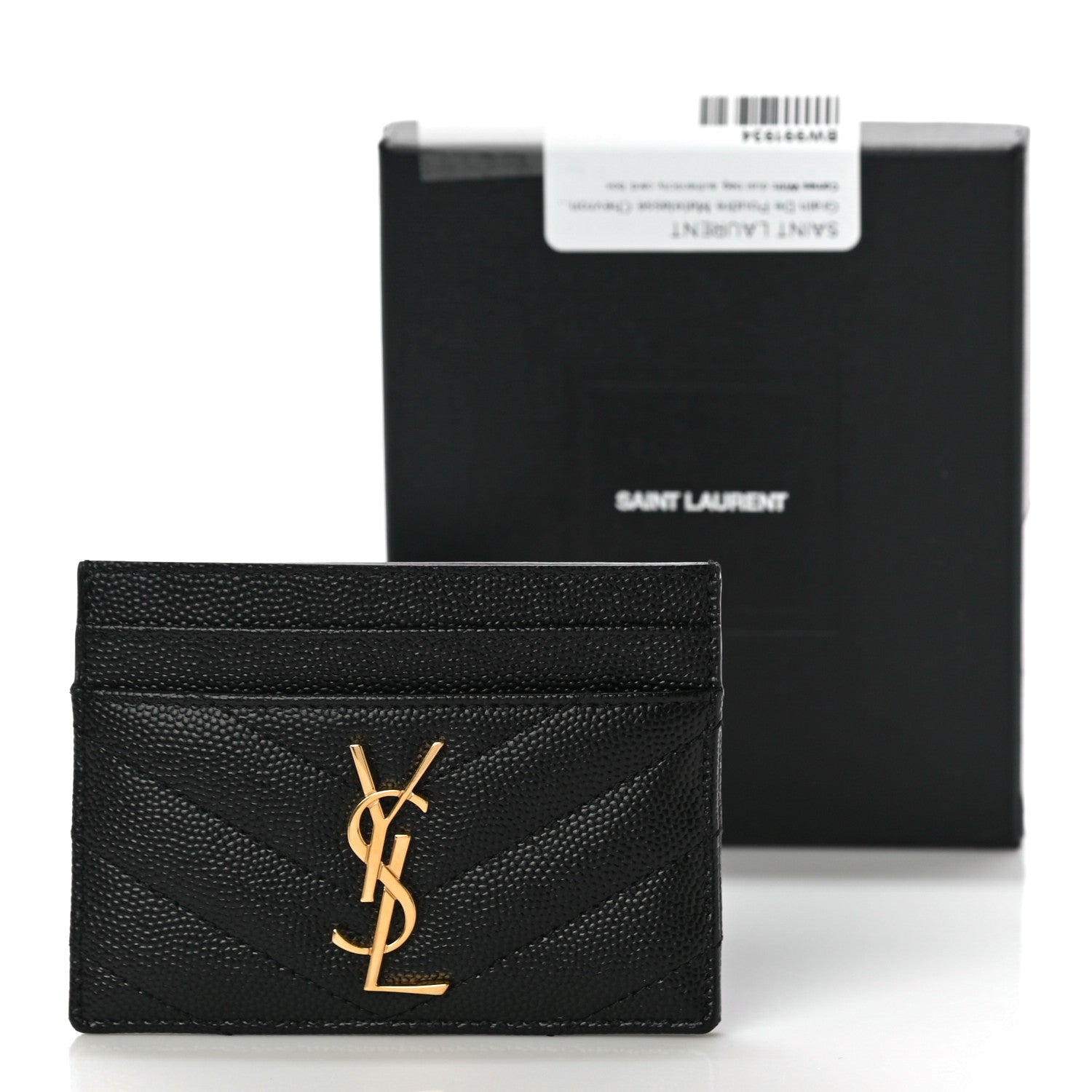Saint Laurent Grain De Poudre Matelasse Chevron Monogram Credit Card Case Black 11 of 11