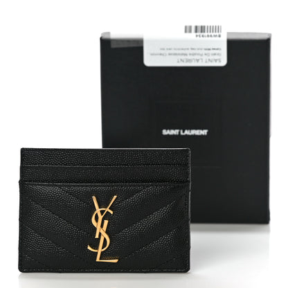 Saint Laurent Grain De Poudre Matelasse Chevron Monogram Credit Card Case Black 11 of 11