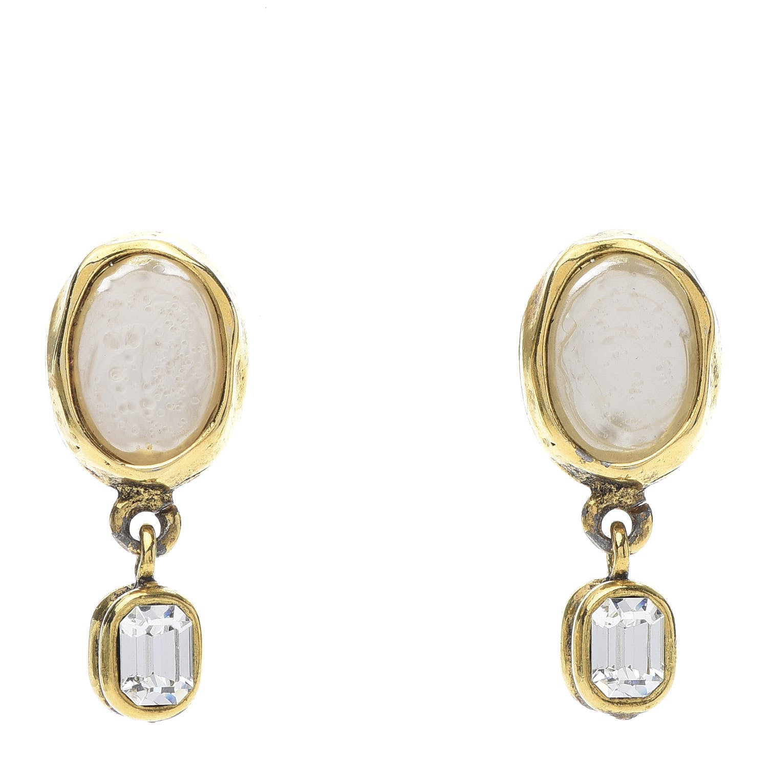 Chanel Pearl Crystal Drop Clip On Earrings 1 of 6