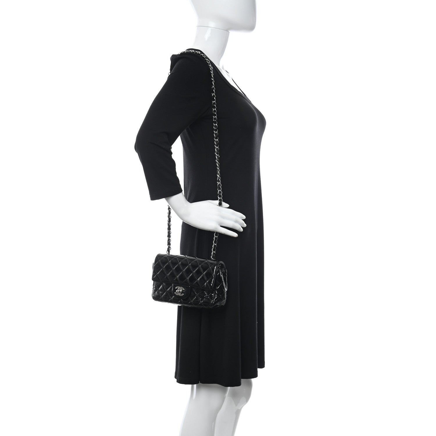 Chanel Patent Calfskin Quilted Mini Rectangular Flap Black 2 of 9