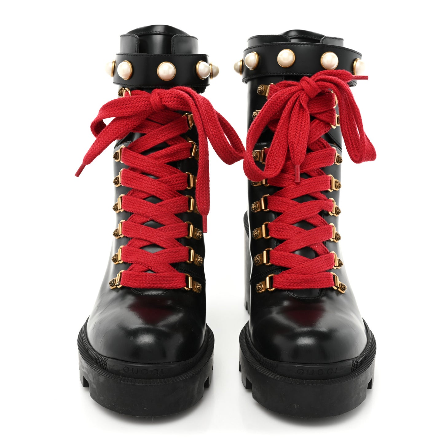 Magnum Calfskin Pearl Lace Up Combat Ankle Boots 39.5 Black Red