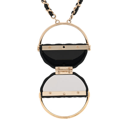 Chanel Metal Resin Quilted Flap Bag Hoop Mirror Necklace Black Gold 4 of 5