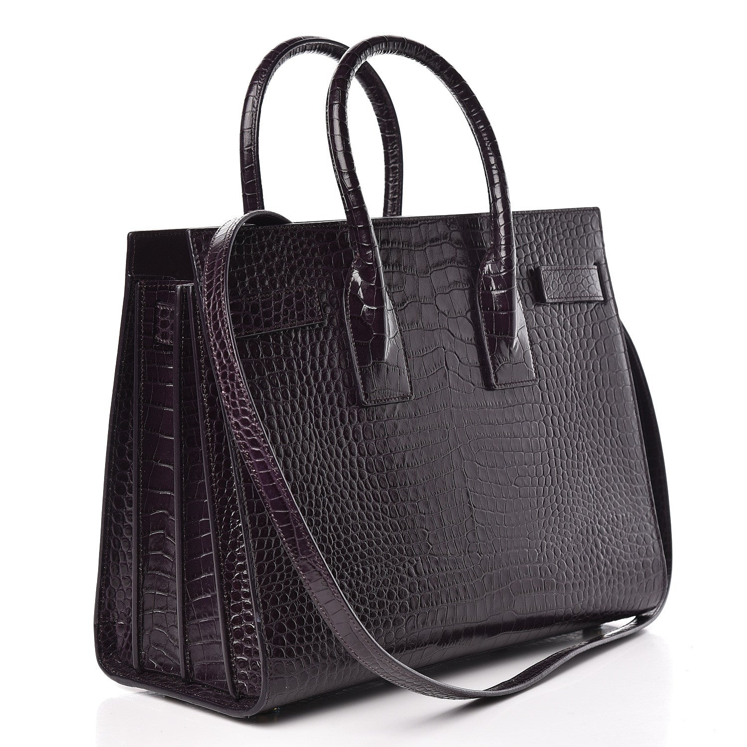 Saint Laurent Calfskin Crocodile Embossed Small Sac De Jour Prune 3 of 11