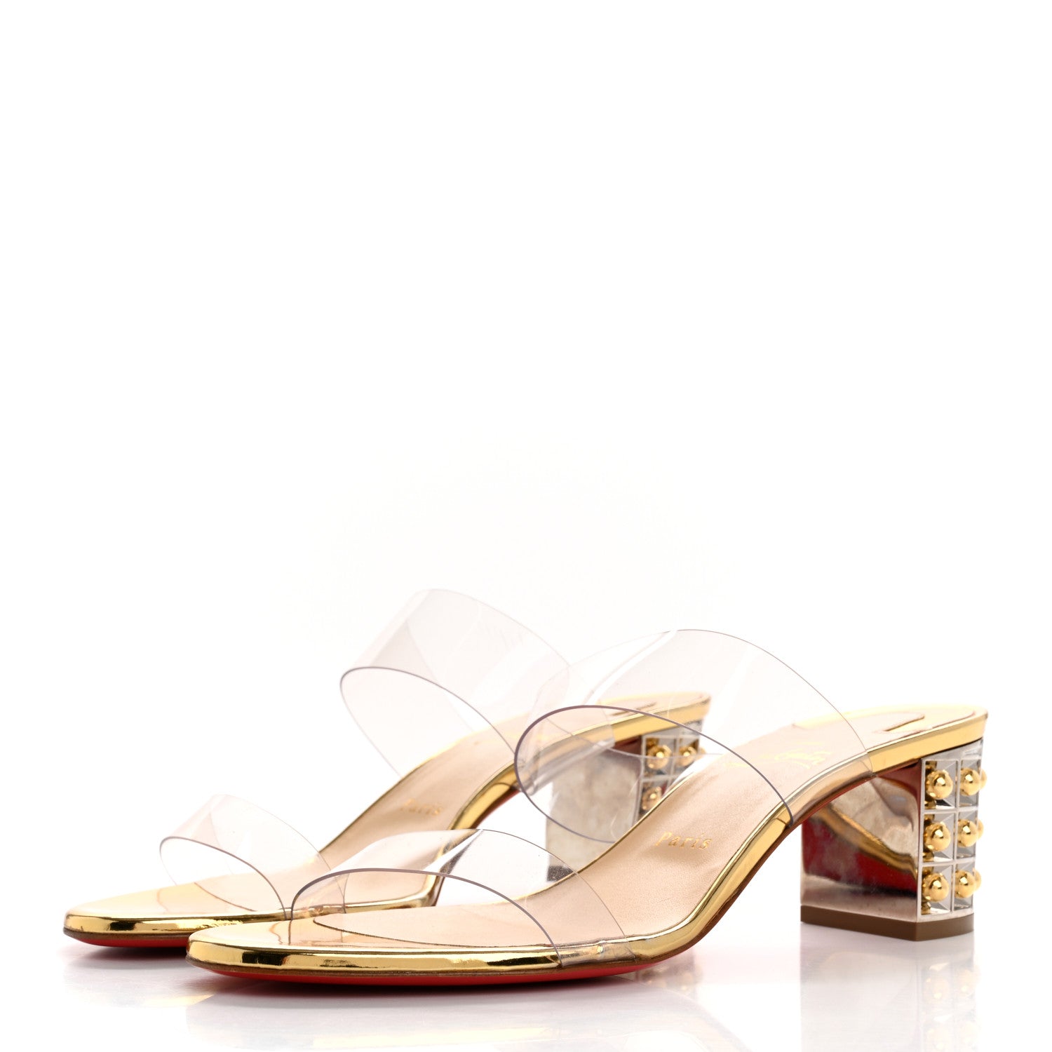 Christian Louboutin PVC Vasa Opticat 55 Slide Sandals 40.5 Gold 4 of 11