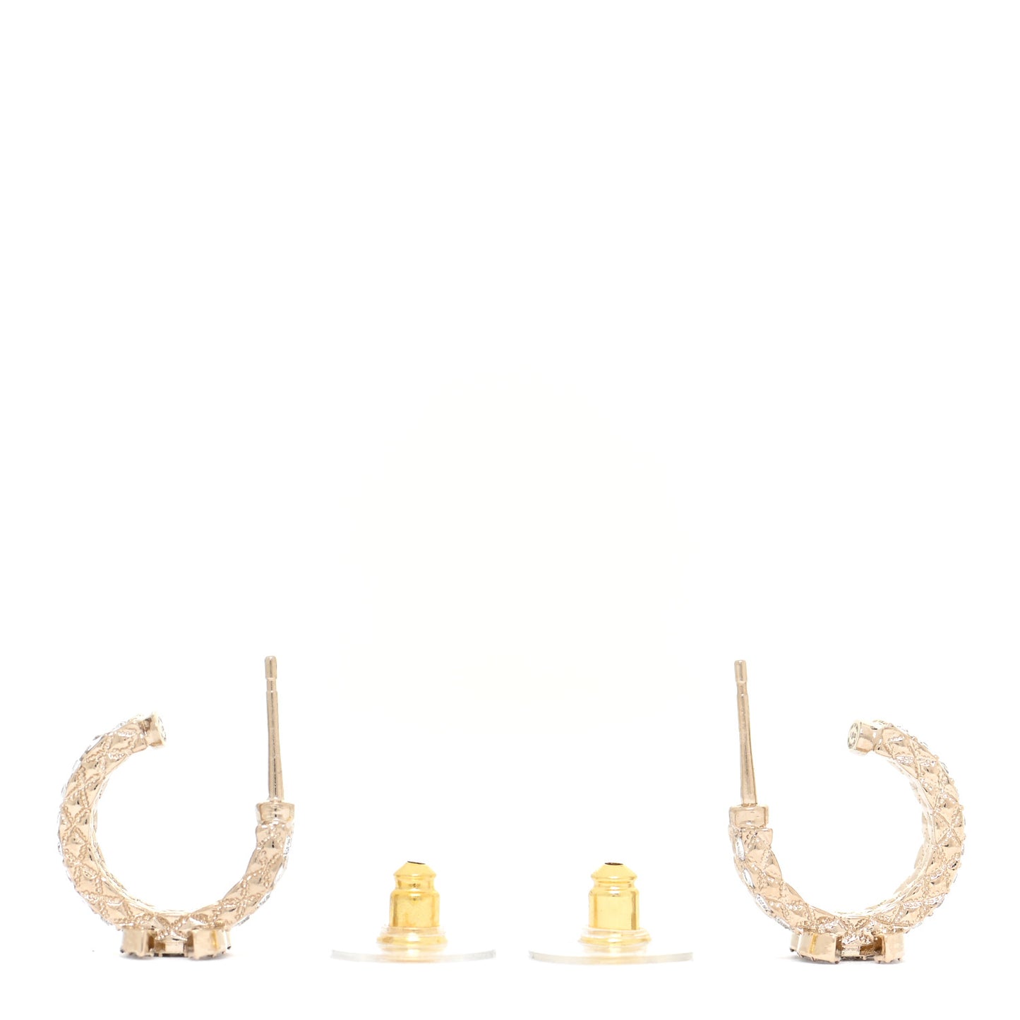 Metal Crystal Quilted CC Hoop Earrings Gold