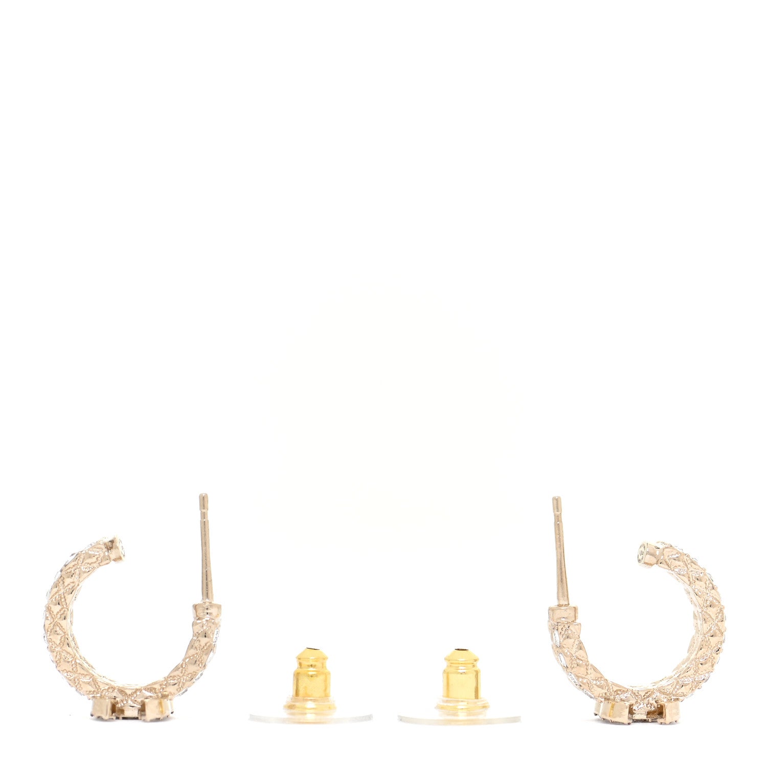Chanel Metal Crystal Quilted CC Hoop Earrings Gold 3 of 5