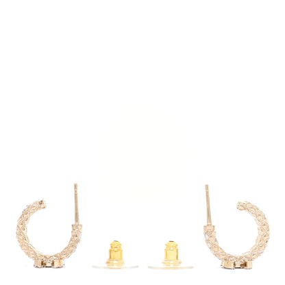 Chanel Metal Crystal Quilted CC Hoop Earrings Gold 3 of 5