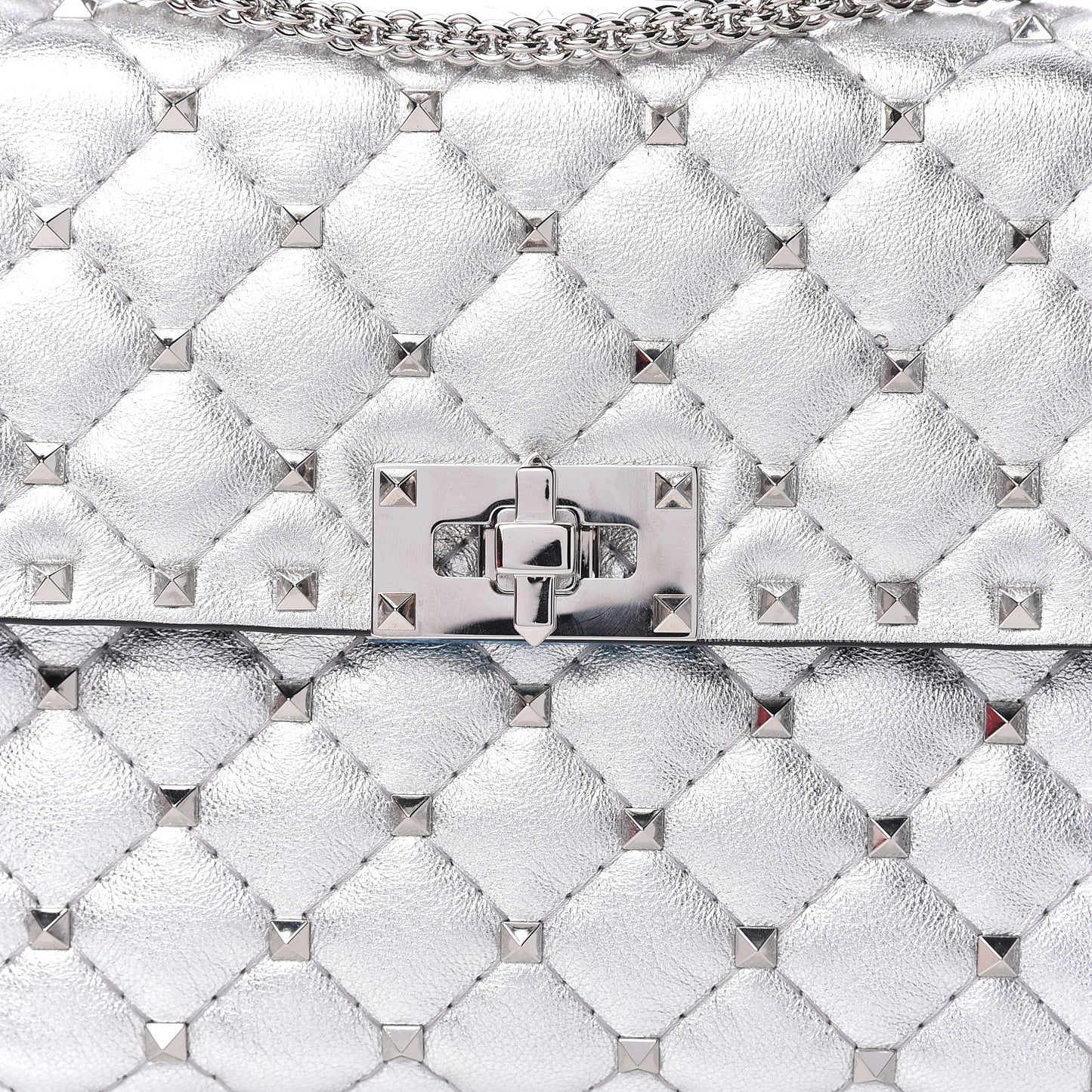 Metallic Nappa Medium Rockstud Spike Shoulder Bag Silver