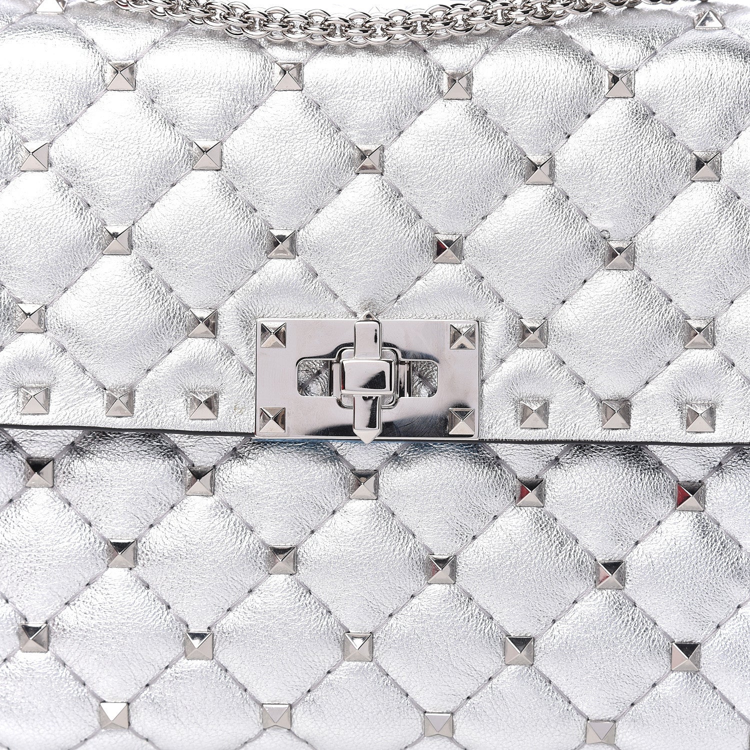 Valentino Garavani Metallic Nappa Medium Rockstud Spike Shoulder Bag Silver 8 of 11
