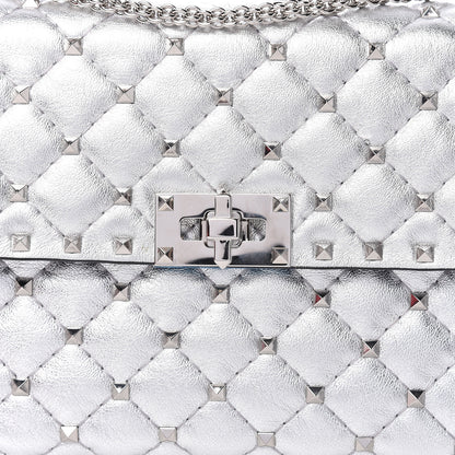 Valentino Garavani Metallic Nappa Medium Rockstud Spike Shoulder Bag Silver 8 of 11