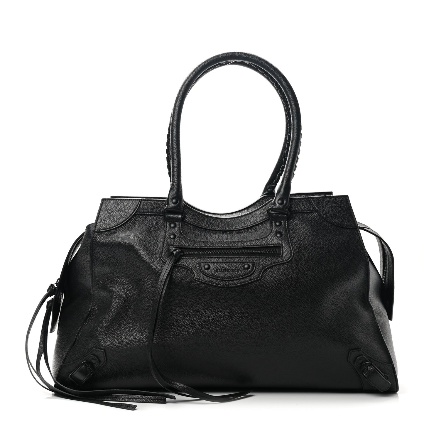 Grained Calfskin Neo Classic Black Hardware Large Top Handle Bag Black