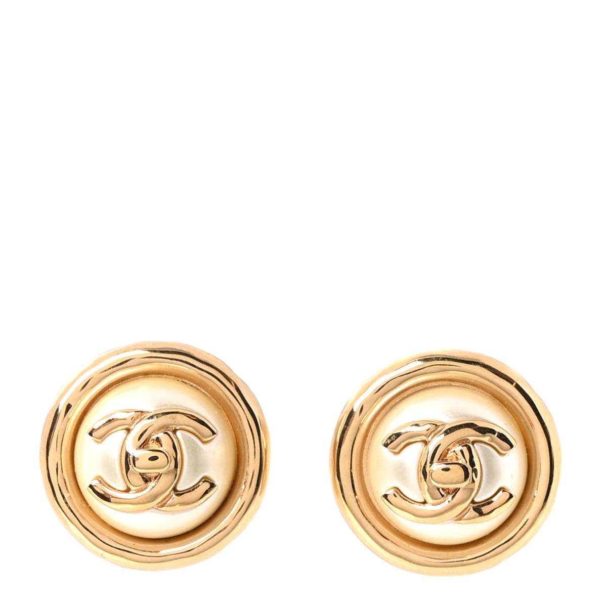 Pearl CC Turnlock Round Earrings Gold