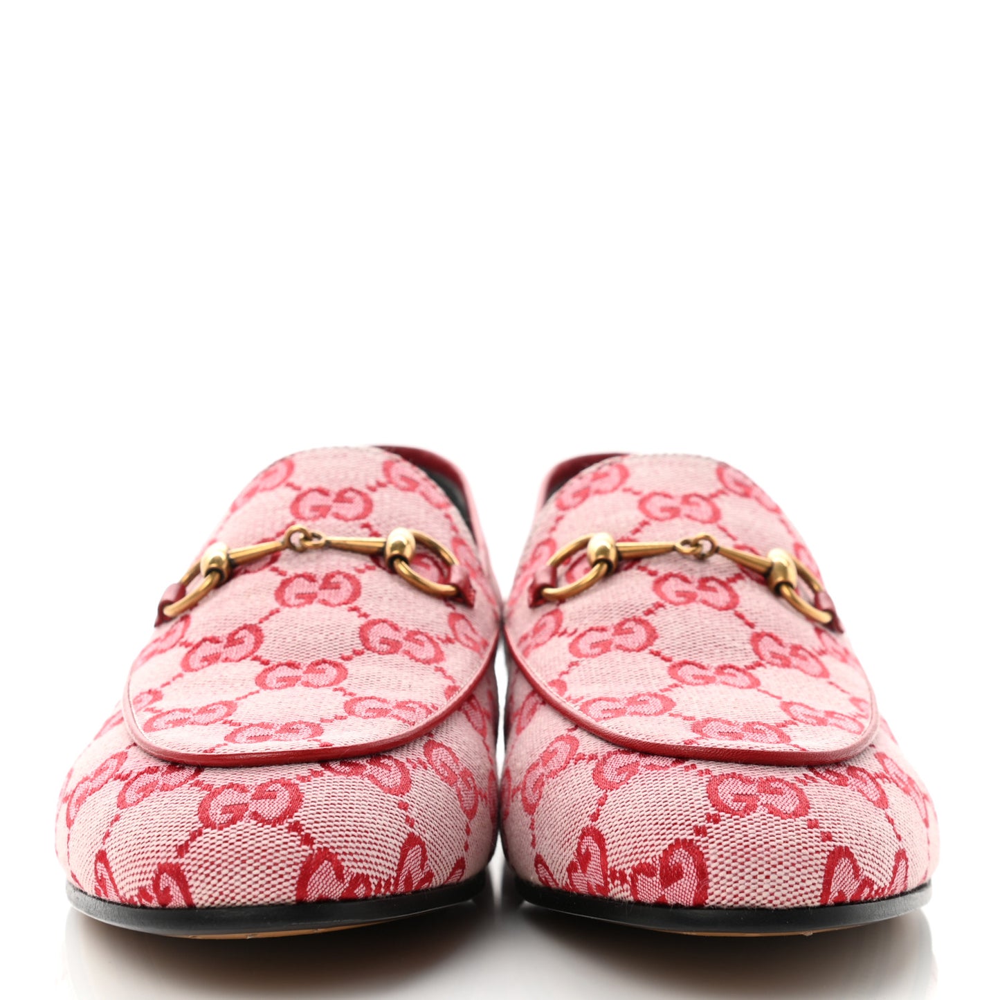 Canvas GG Monogram Horsebit Womens Jordaan Loafers 40 Gardenia Hibiscus Red