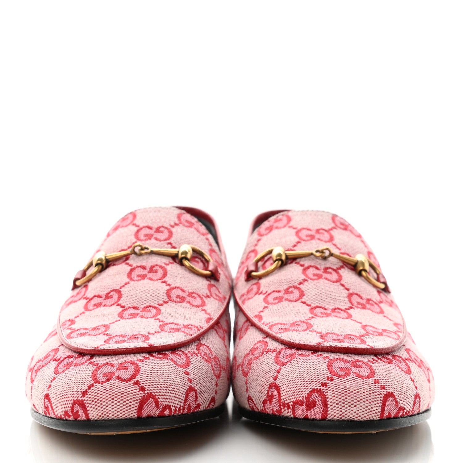 Gucci Canvas GG Monogram Horsebit Womens Jordaan Loafers 40 Gardenia Hibiscus Red 2 of 10
