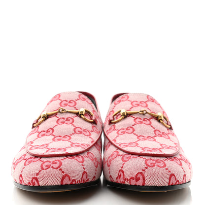 Gucci Canvas GG Monogram Horsebit Womens Jordaan Loafers 40 Gardenia Hibiscus Red 2 of 10