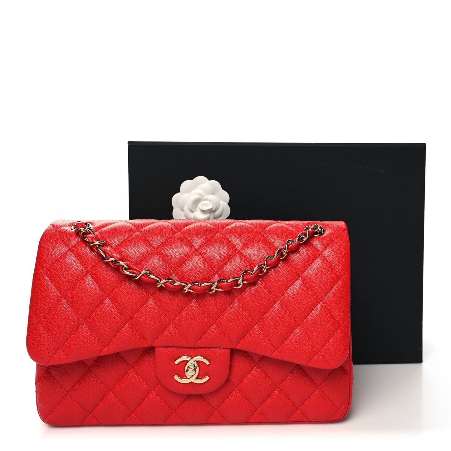 Caviar Quilted Jumbo Double Flap Red