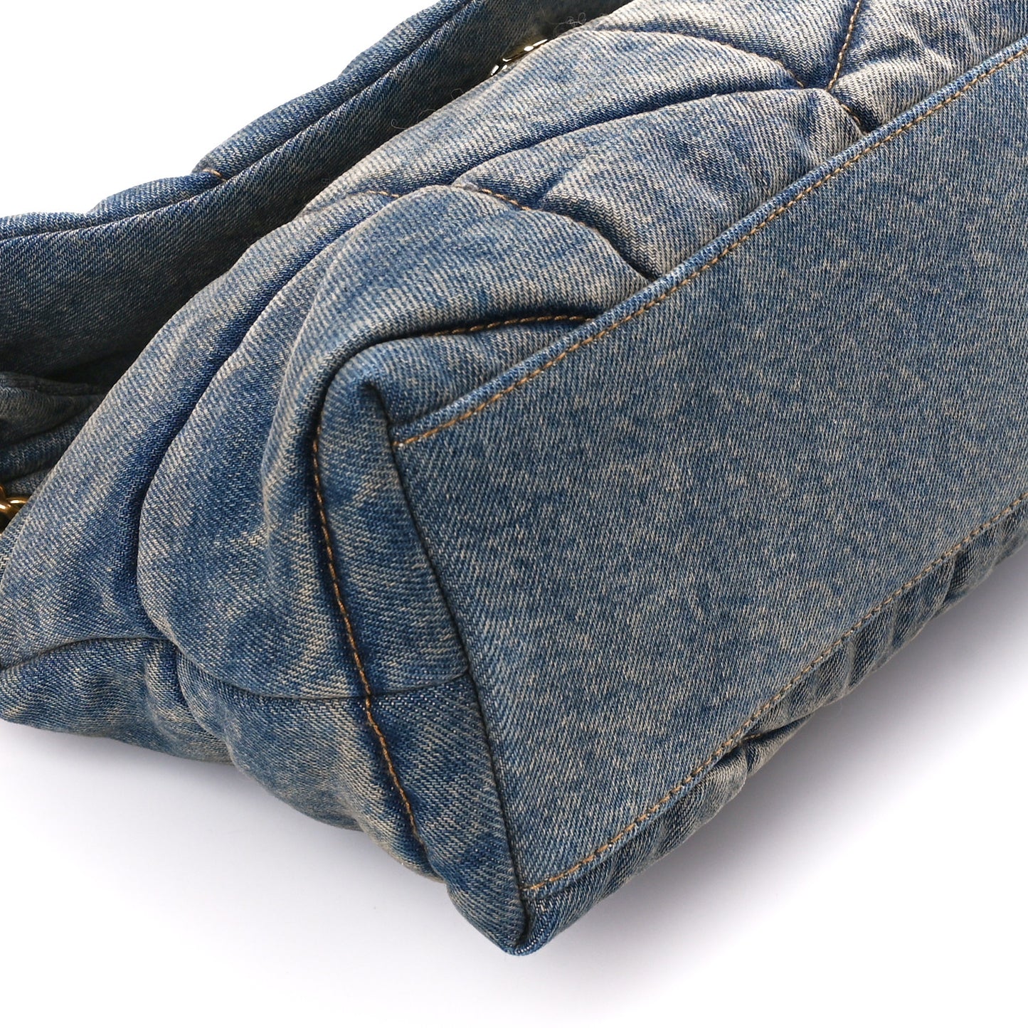 Denim Quilted Small Loulou Puffer Monogram Chain Satchel Blue Cinnamon