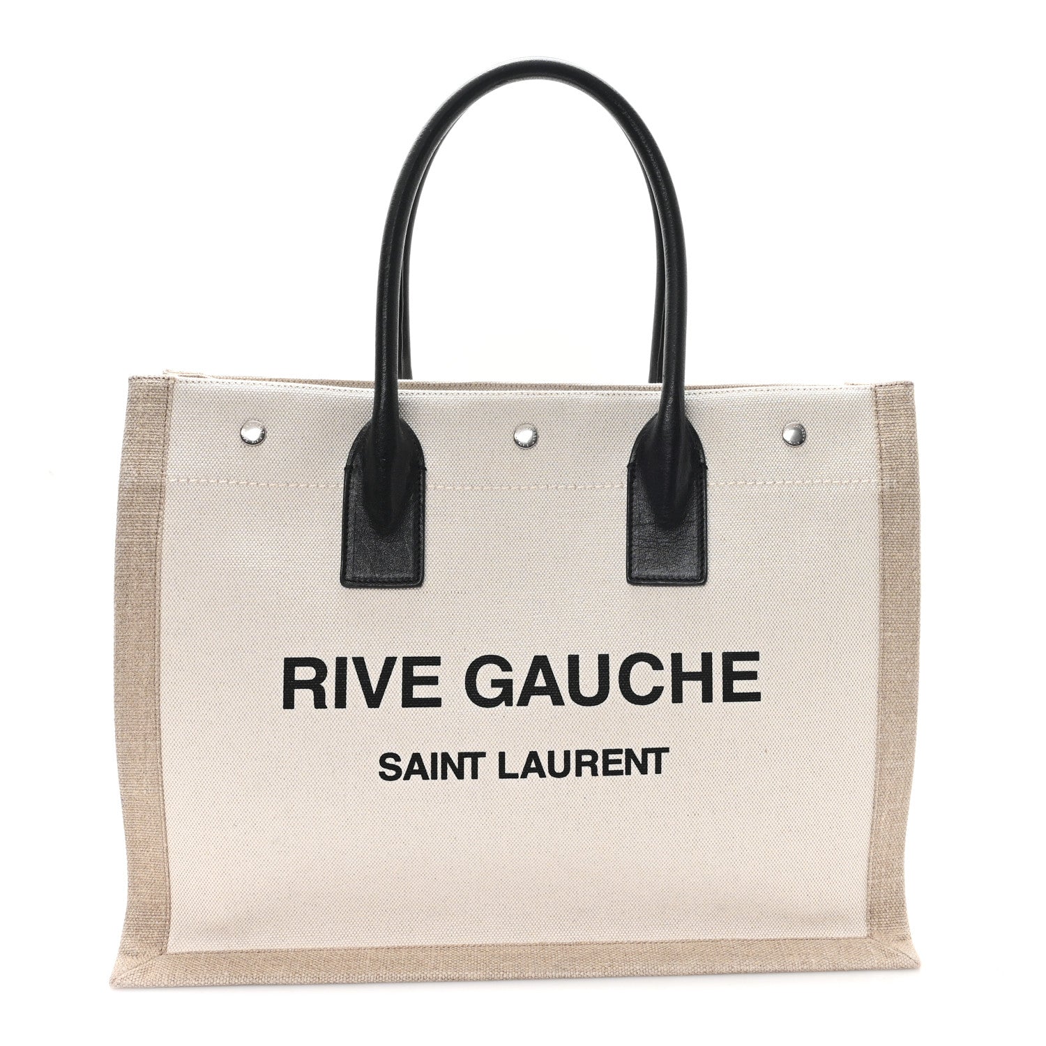 Saint Laurent Linen Calfskin Small Rive Gauche Tote Greggio Natural 1 of 10