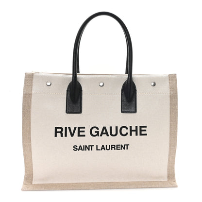 Saint Laurent Linen Calfskin Small Rive Gauche Tote Greggio Natural 1 of 10