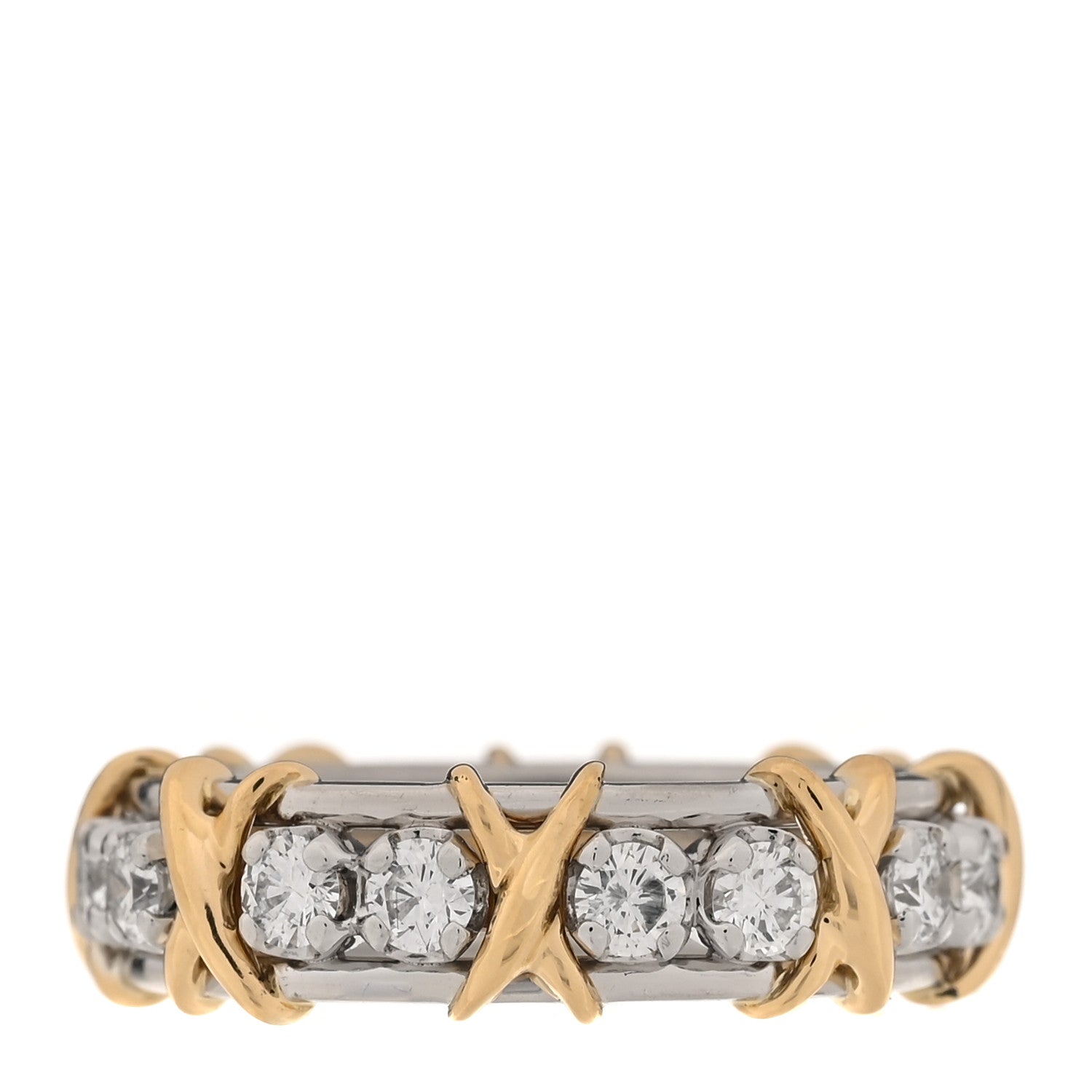 Tiffany Platinum 18K Yellow Gold Diamond Schlumberger Sixteen Stone Ring 54 7 1 of 5
