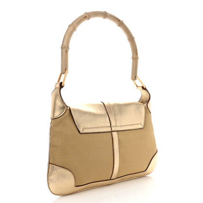 Gucci Metallic Calfskin Bamboo Handle Jackie O Hobo Gold 3 of 10
