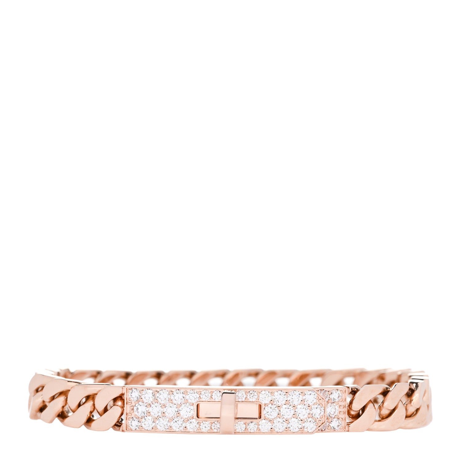 Hermes 18K Rose Gold Diamond PM Kelly Gourmette Chaine Bracelet XS 1 of 4