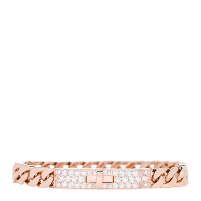 Hermes 18K Rose Gold Diamond PM Kelly Gourmette Chaine Bracelet XS 1 of 4