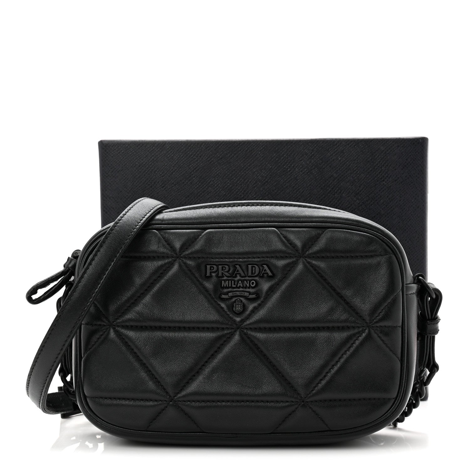 Prada Nappa Triangle Stitched Spectrum Camera Bag Black 1820792