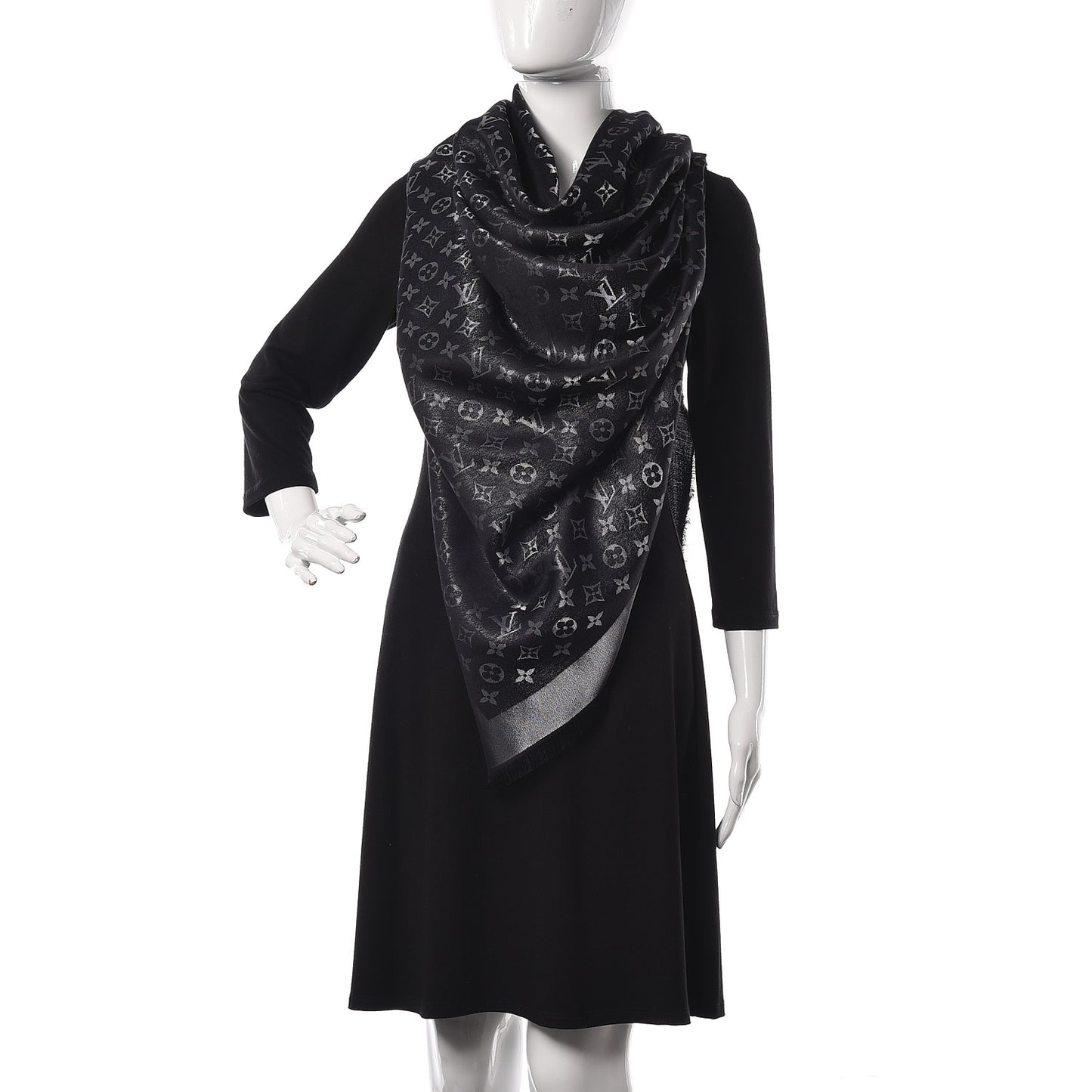 Silk Lurex Wool Monogram Shine Shawl Black