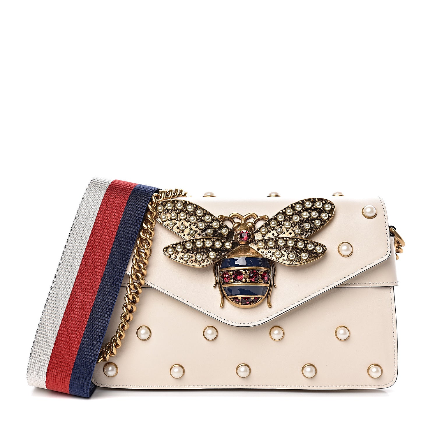 Nappa Pearl Studded Mini Queen Margaret Broadway Shoulder Bag Mystic White