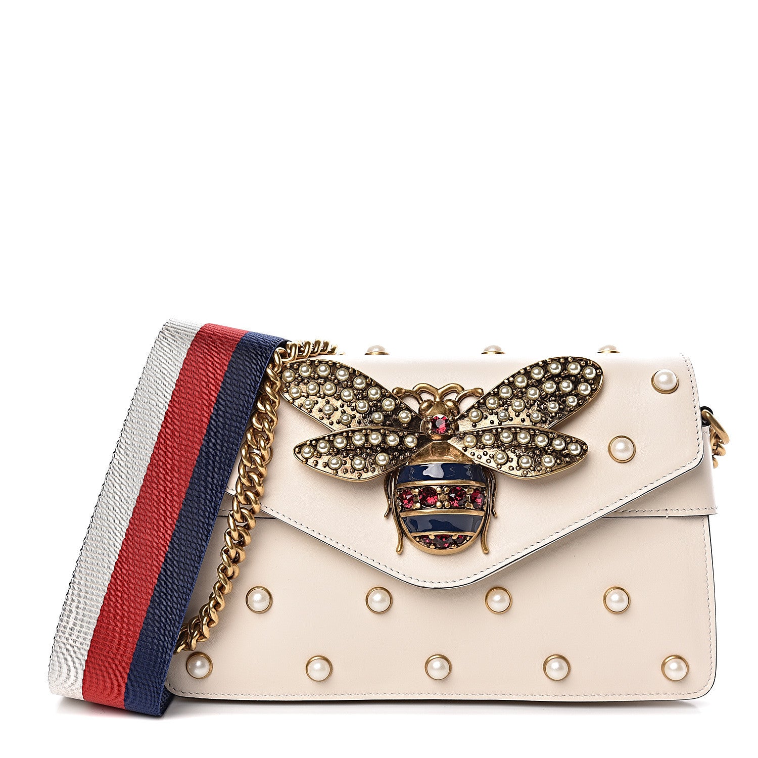 Gucci Nappa Pearl Studded Mini Queen Margaret Broadway Shoulder Bag Mystic White 2 of 10