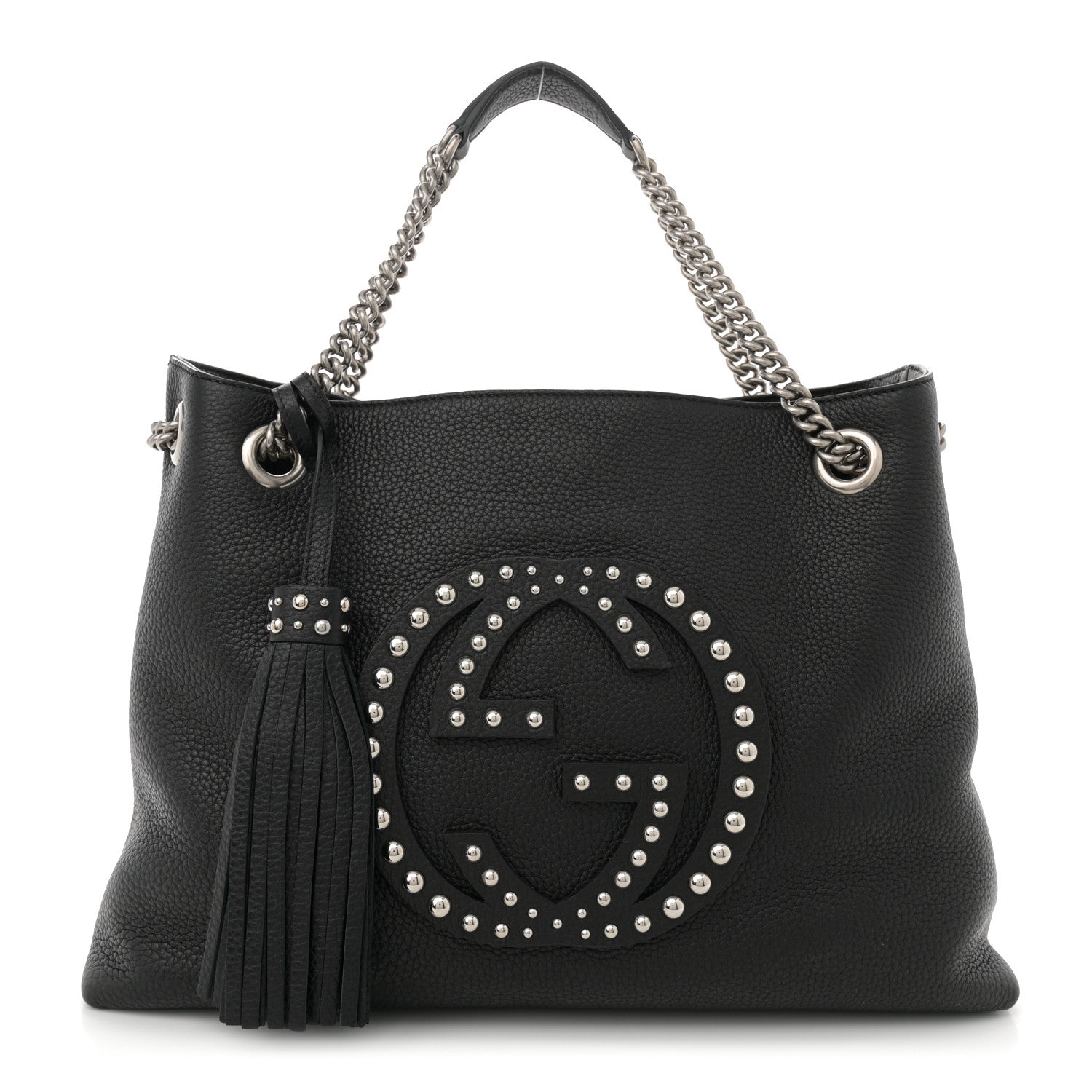 Gucci Pebbled Calfskin Studded Medium Soho Chain Shoulder Bag Black 1 of 10