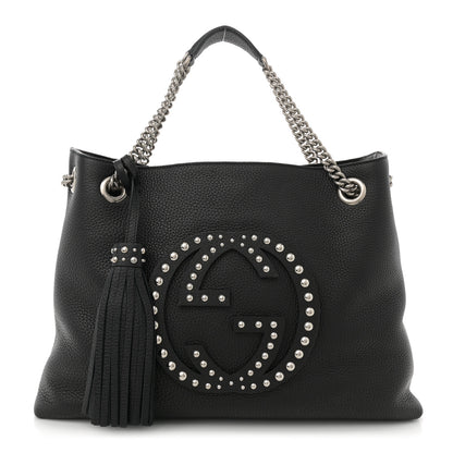 Gucci Pebbled Calfskin Studded Medium Soho Chain Shoulder Bag Black 1 of 10