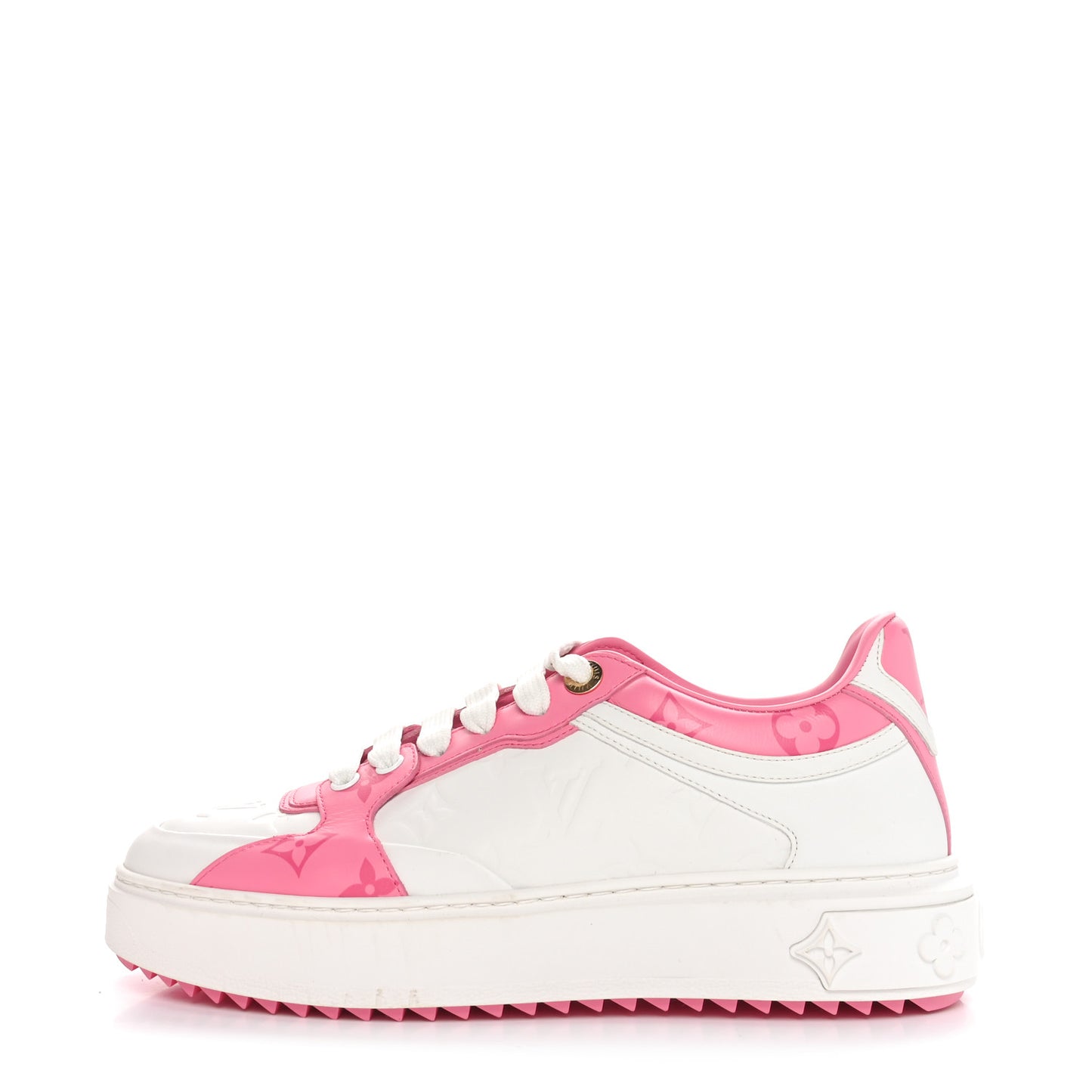 Lambskin Embossed Monogram Time Out Sneakers 38 White Pink