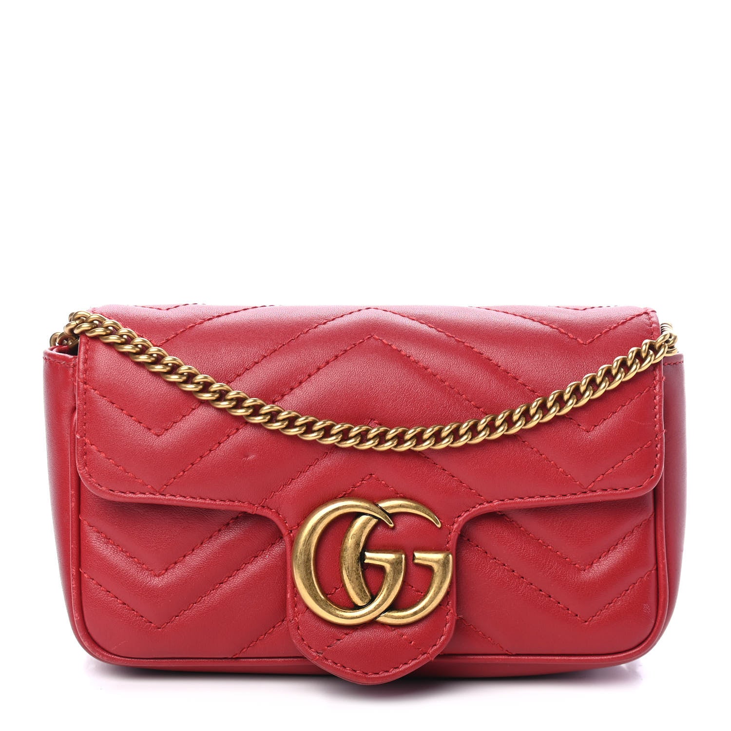 Gucci Calfskin Matelasse Super Mini GG Marmont Shoulder Bag Hibiscus Red 1 of 10