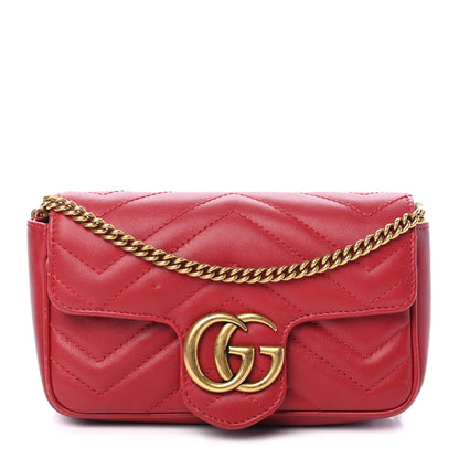 Gucci Calfskin Matelasse Super Mini GG Marmont Shoulder Bag Hibiscus Red 1 of 10