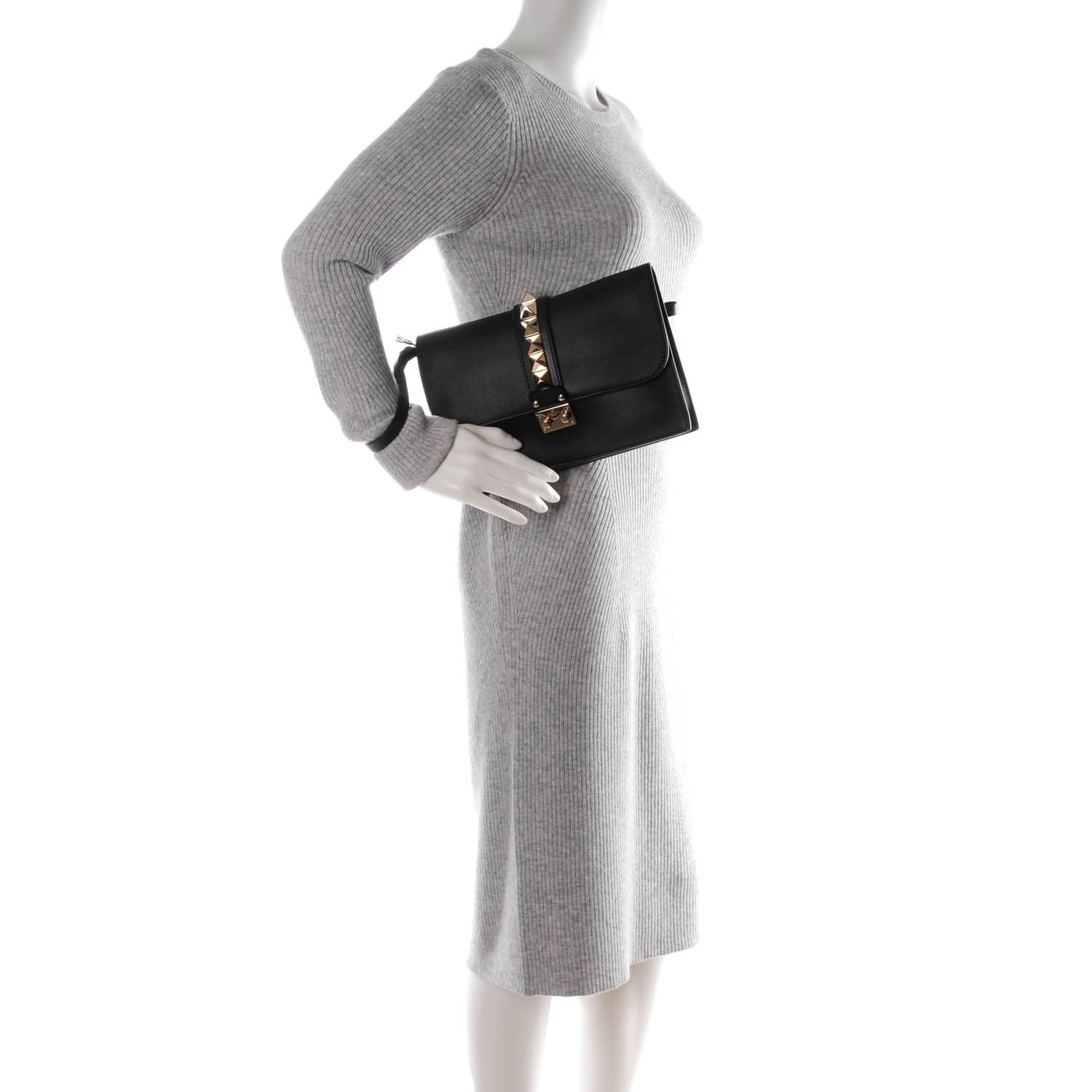 Valentino Garavani Vitello Glam Lock Rockstud Clutch Black 2 of 6